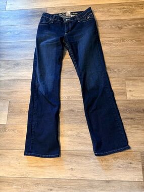 Harley-Davidson navy blue denim jeans with gold stitching